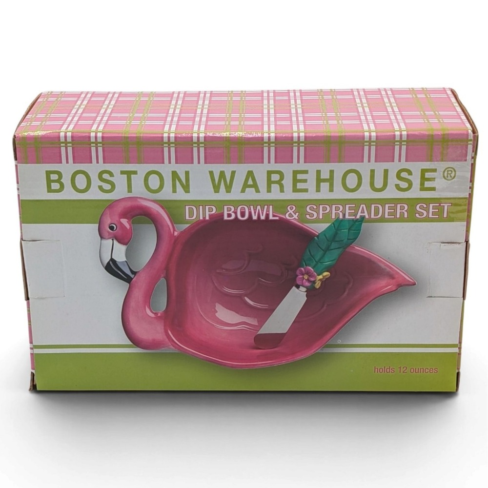 Boston Warehouse Key West Flamingo Dip Bowl Spreader Set 2006 NIB 12 Oz